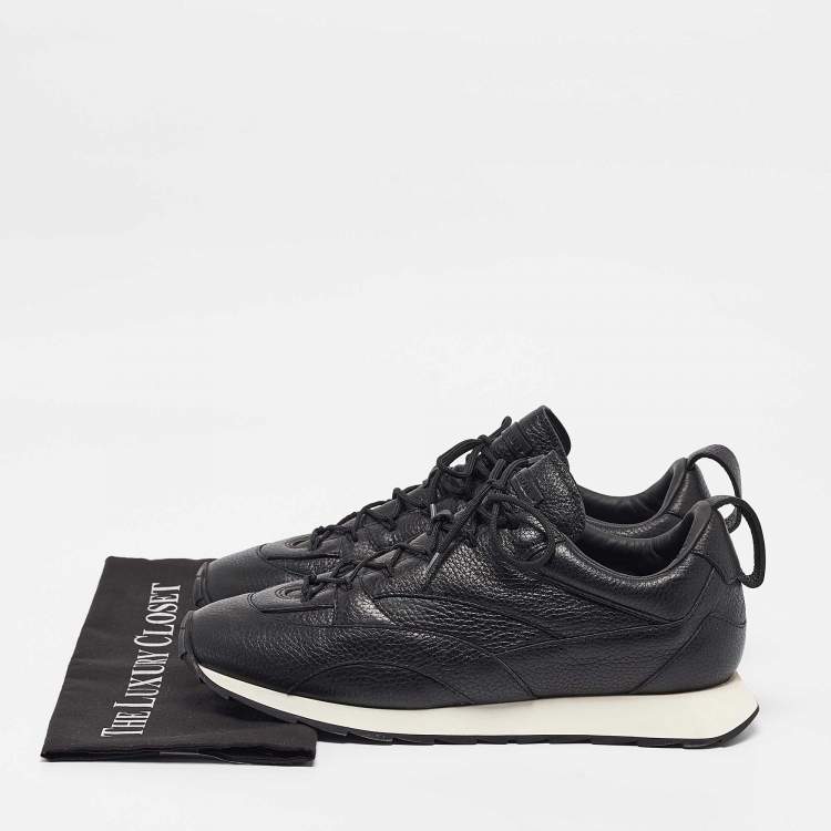Pre Owned Giorgio Armani Black Leather Lace Up Sneakers Size 43
