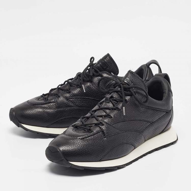 Pre Owned Giorgio Armani Black Leather Lace Up Sneakers Size 43
