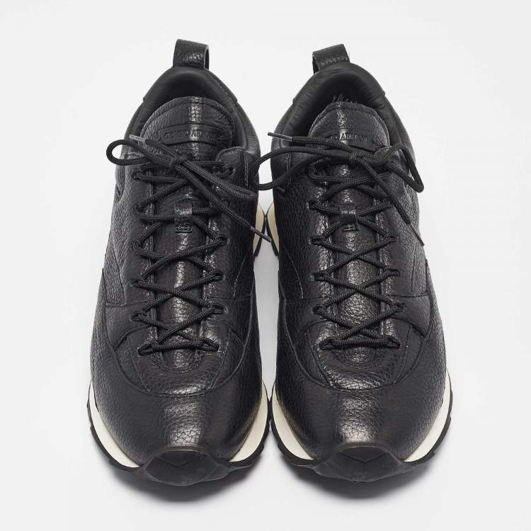 Pre Owned Giorgio Armani Black Leather Lace Up Sneakers Size 43