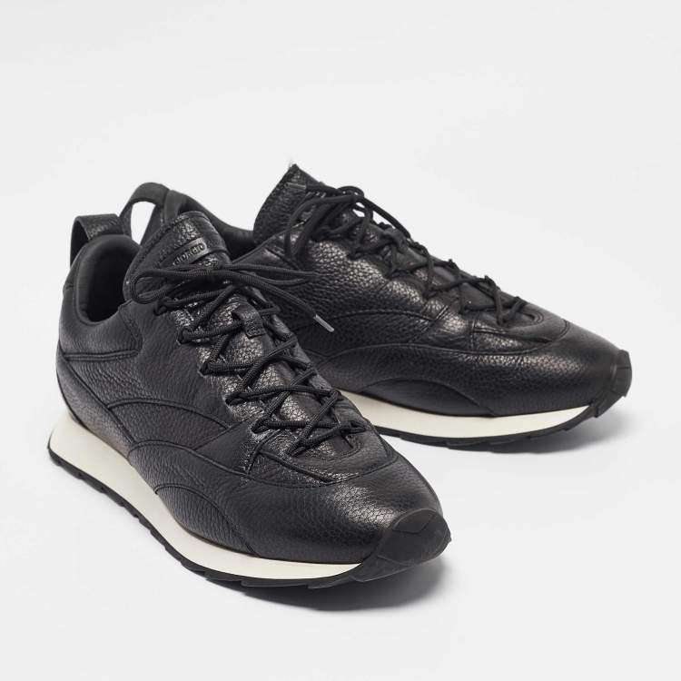 Pre Owned Giorgio Armani Black Leather Lace Up Sneakers Size 43