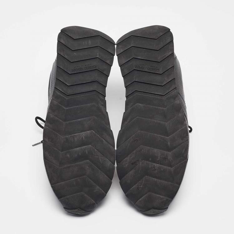 Pre Owned Giorgio Armani Black Leather Lace Up Sneakers Size 43
