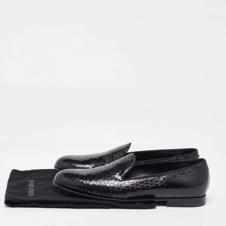 Pre Owned Giorgio Armani  Black Embossed Patent Leather Smoking Slippers Size 40