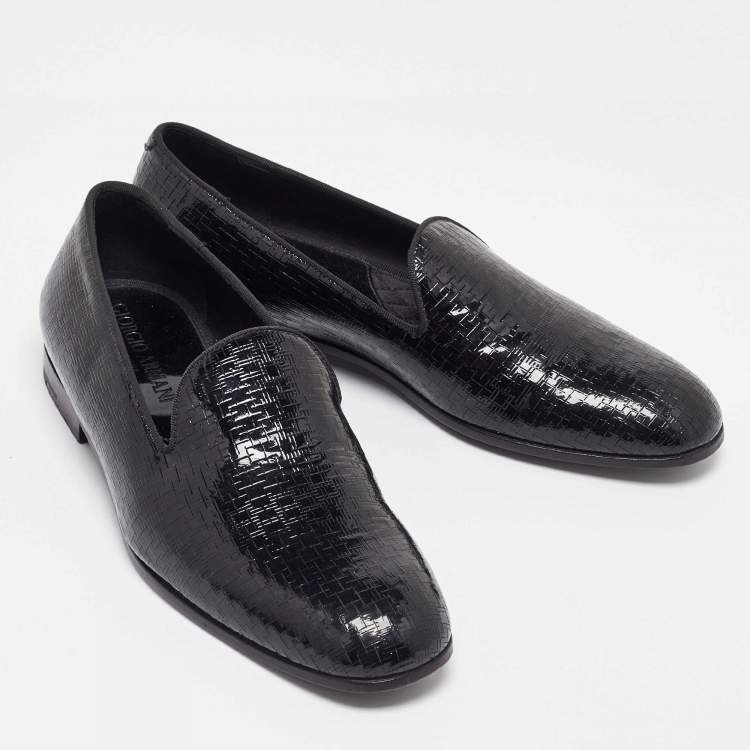 Pre Owned Giorgio Armani  Black Embossed Patent Leather Smoking Slippers Size 40