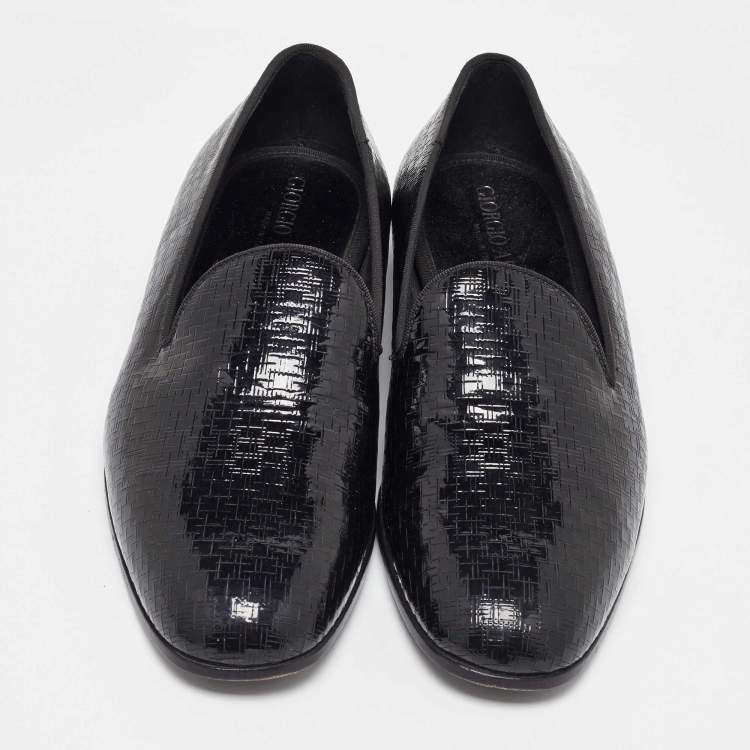Pre Owned Giorgio Armani  Black Embossed Patent Leather Smoking Slippers Size 40