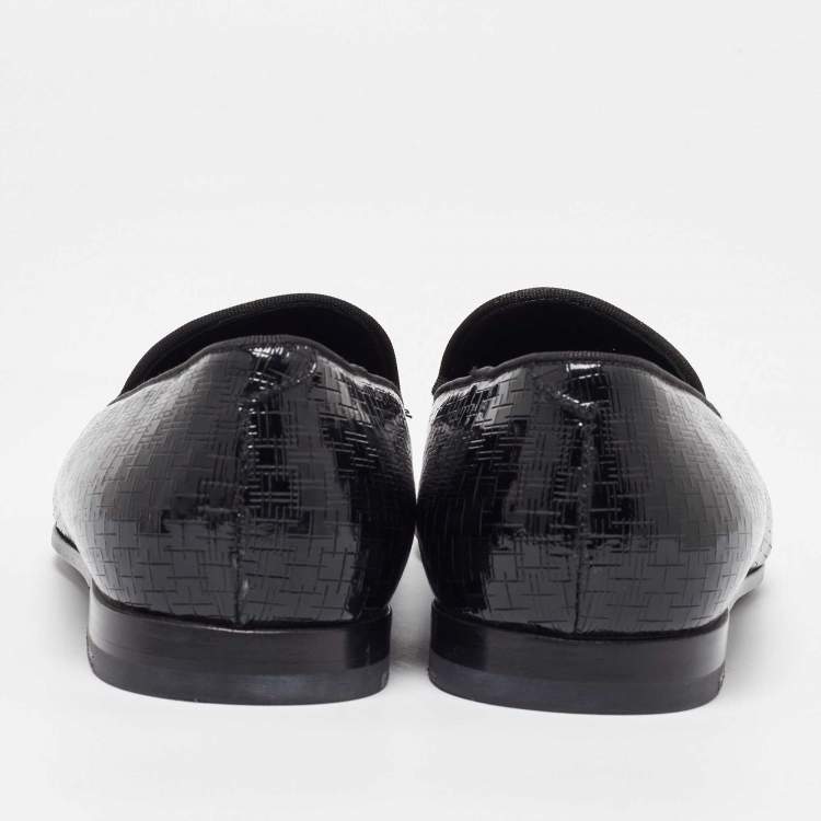 Pre Owned Giorgio Armani  Black Embossed Patent Leather Smoking Slippers Size 40