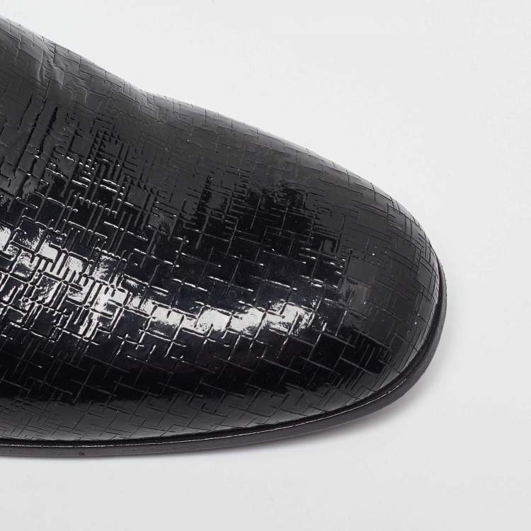 Pre Owned Giorgio Armani  Black Embossed Patent Leather Smoking Slippers Size 40