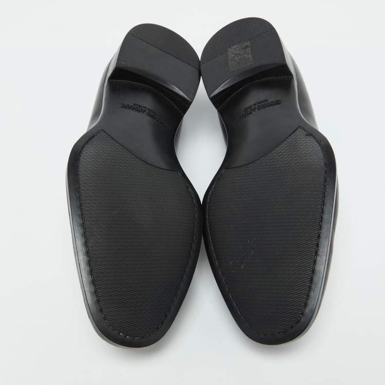 Pre Owned Giorgio Armani Black Leather Logo Slip On Loafers Size 38
