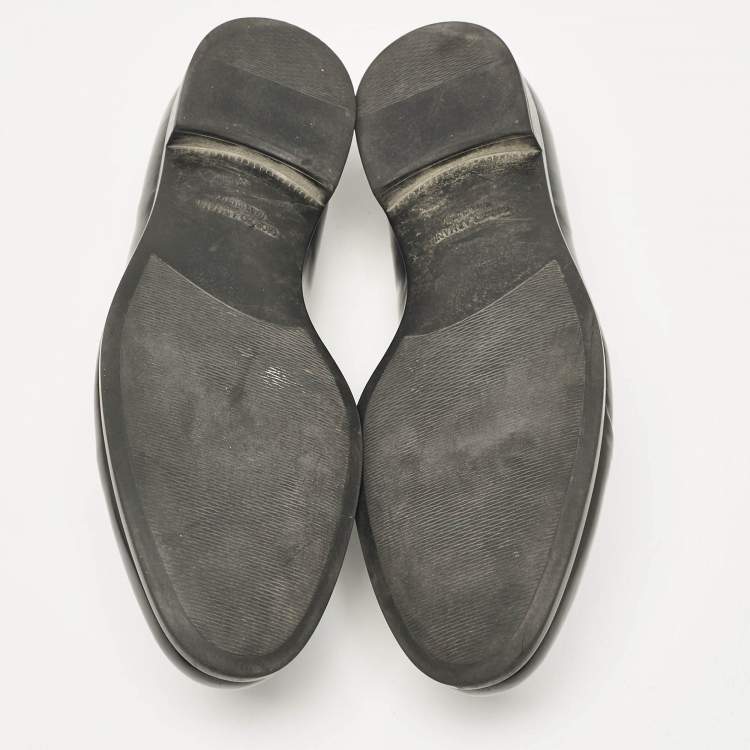 Pre Owned Giorgio Armani Black Leather Logo Slip On Loafers Size 41