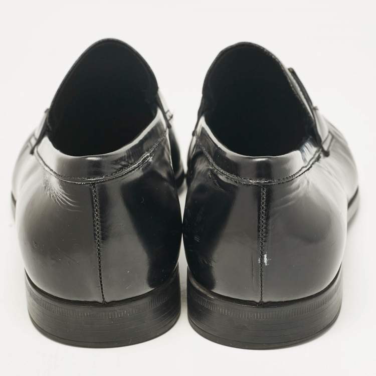 Pre Owned Giorgio Armani Black Leather Logo Slip On Loafers Size 41