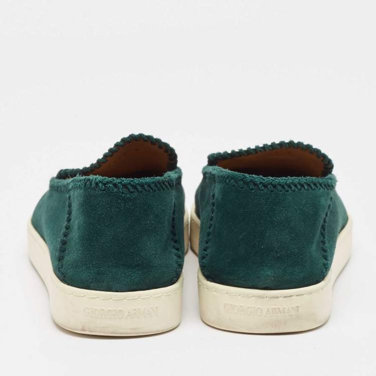 Pre Owned Giorgio Armani Green Suede Galleria Slip On Sneakers Size 42