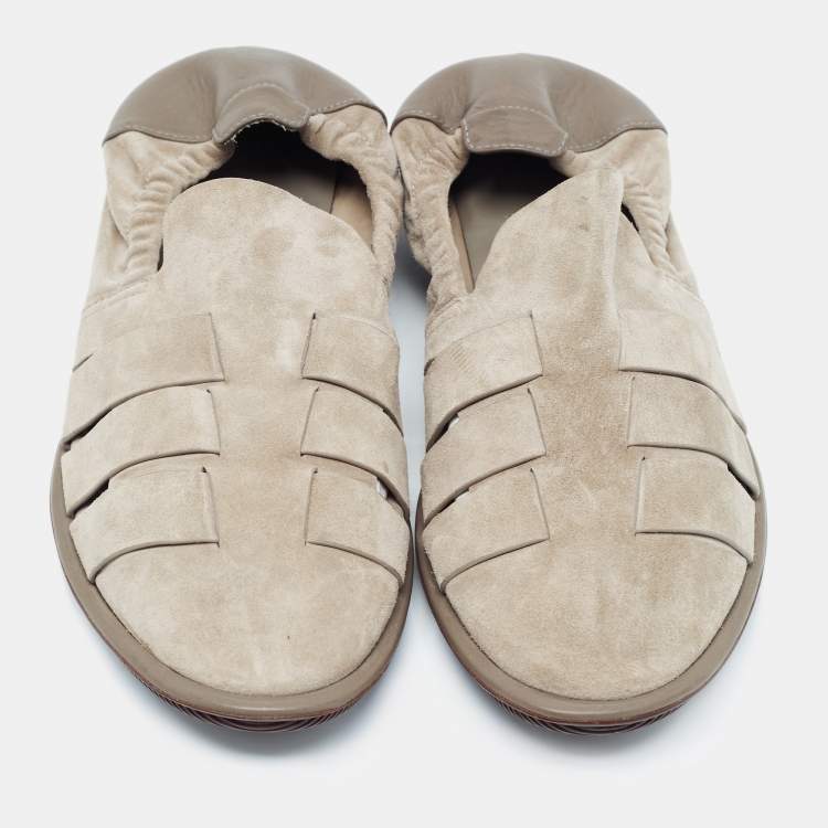 Pre Owned Giorgio Armani Grey Leather and Suede Slipery Flats Size 43