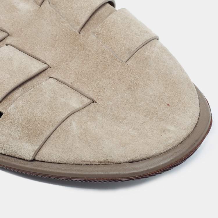 Pre Owned Giorgio Armani Grey Leather and Suede Slipery Flats Size 43