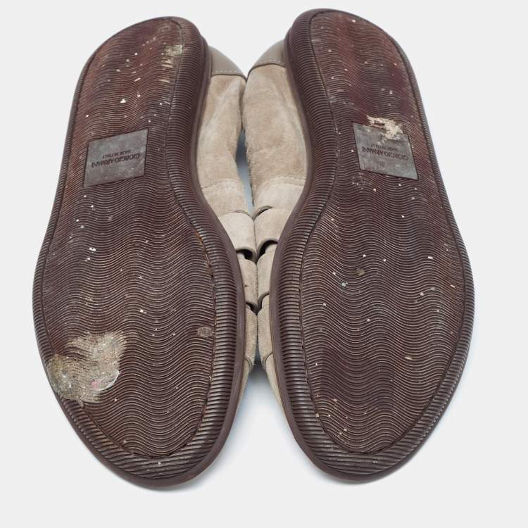 Pre Owned Giorgio Armani Grey Leather and Suede Slipery Flats Size 43