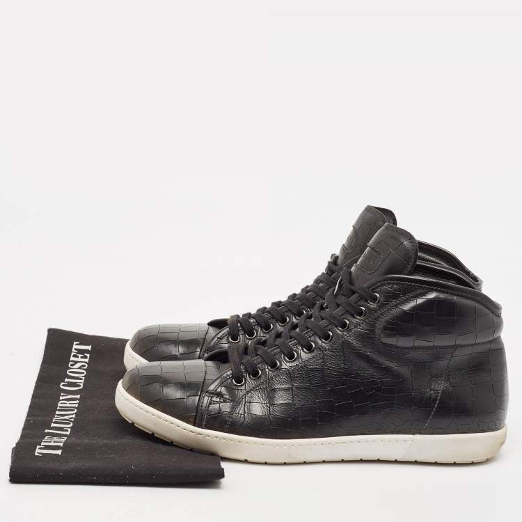 Pre Owned Giorgio Armani Black Croc Embossed Leather Lace Up Sneakers Size 43