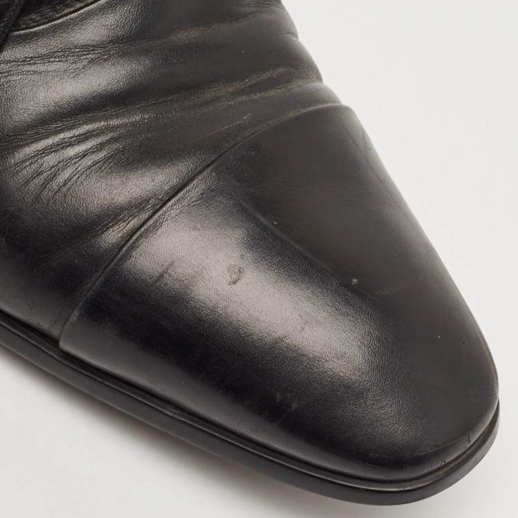 Pre Owned Giorgio Armani Black Leather Lace Up Oxfords Size 43