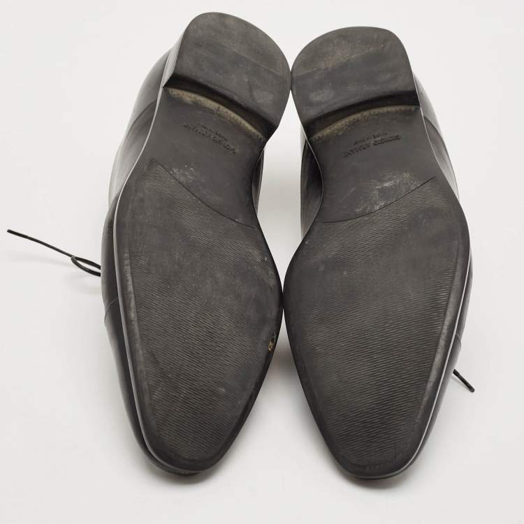 Pre Owned Giorgio Armani Black Leather Lace Up Oxfords Size 43