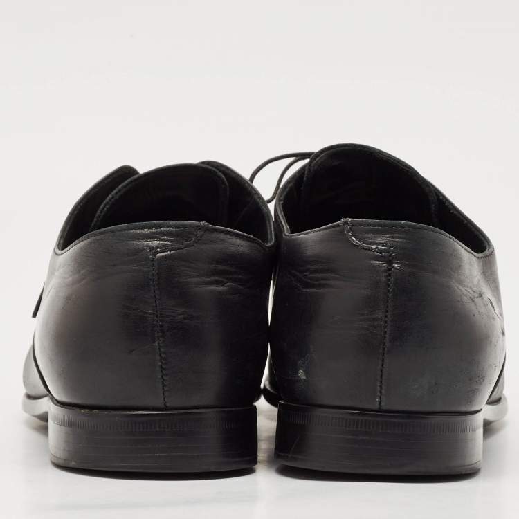 Pre Owned Giorgio Armani Black Leather Lace Up Oxfords Size 43