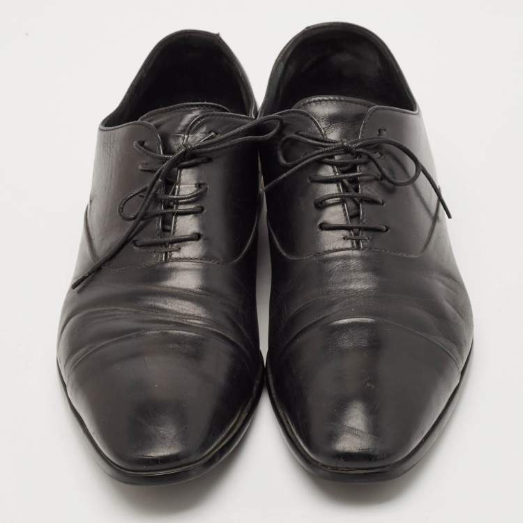 Pre Owned Giorgio Armani Black Leather Lace Up Oxfords Size 43