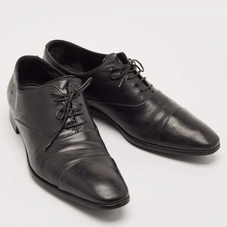Pre Owned Giorgio Armani Black Leather Lace Up Oxfords Size 43