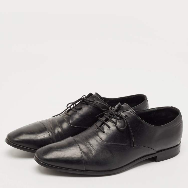 Pre Owned Giorgio Armani Black Leather Lace Up Oxfords Size 43