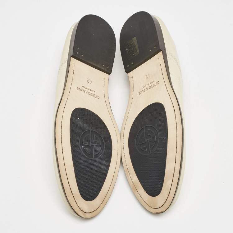 Pre Owned Giorgio Armani Cream Leather Slip On Loafers Size 42