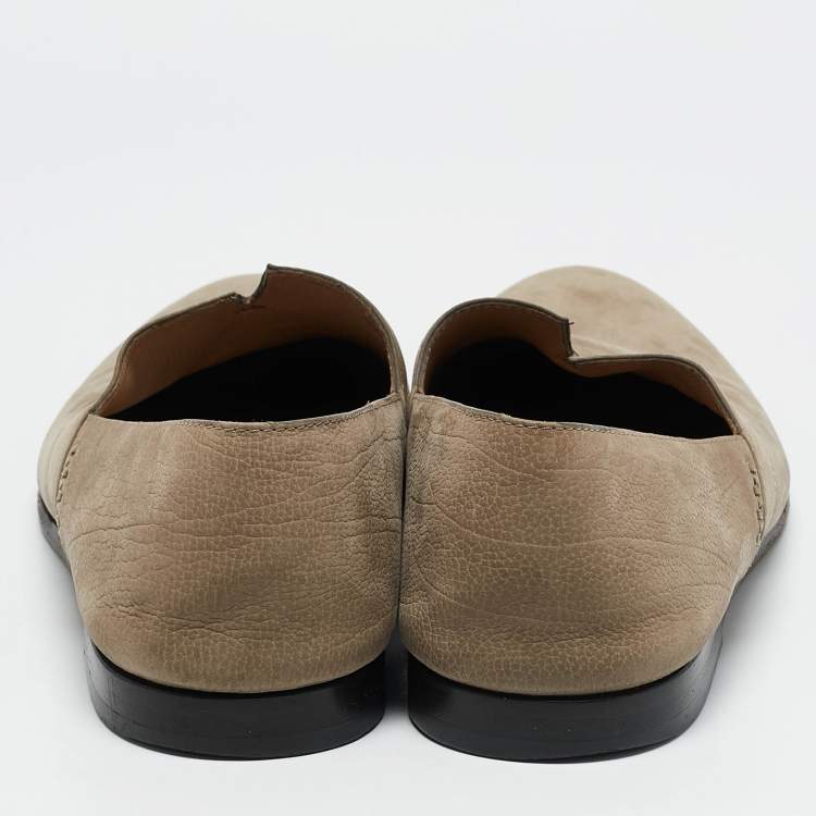 Pre Owned Giorgio Armani Beige Leather Slip On Loafers Size 42