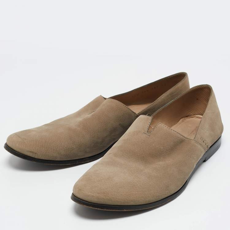 Pre Owned Giorgio Armani Beige Leather Slip On Loafers Size 42