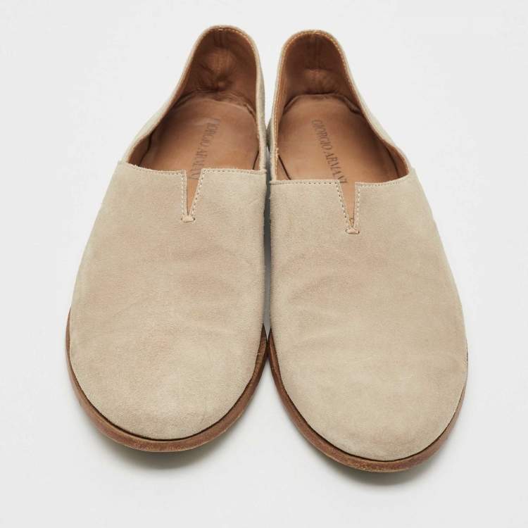 Pre Owned Giorgio Armani Grey Suede Slip On Penny Loafers Size 42
