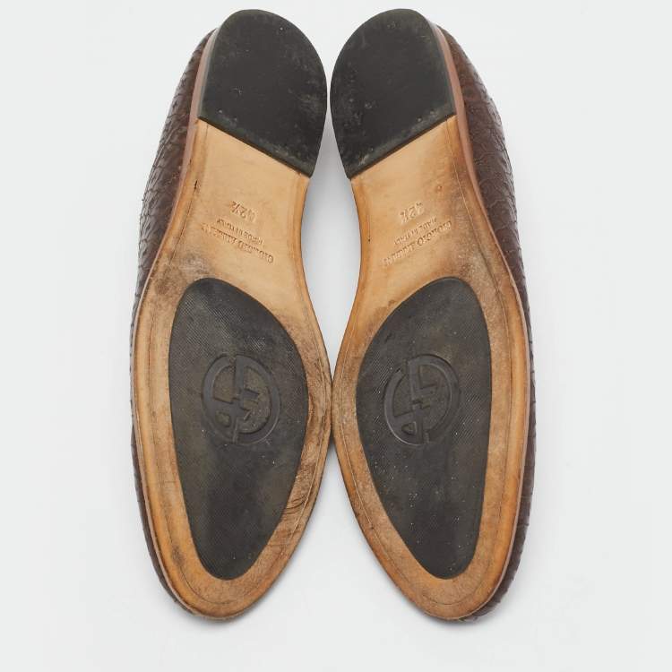 Pre Owned Giorgio Armani Brown Leather Smoking Loafers Size 42.5
