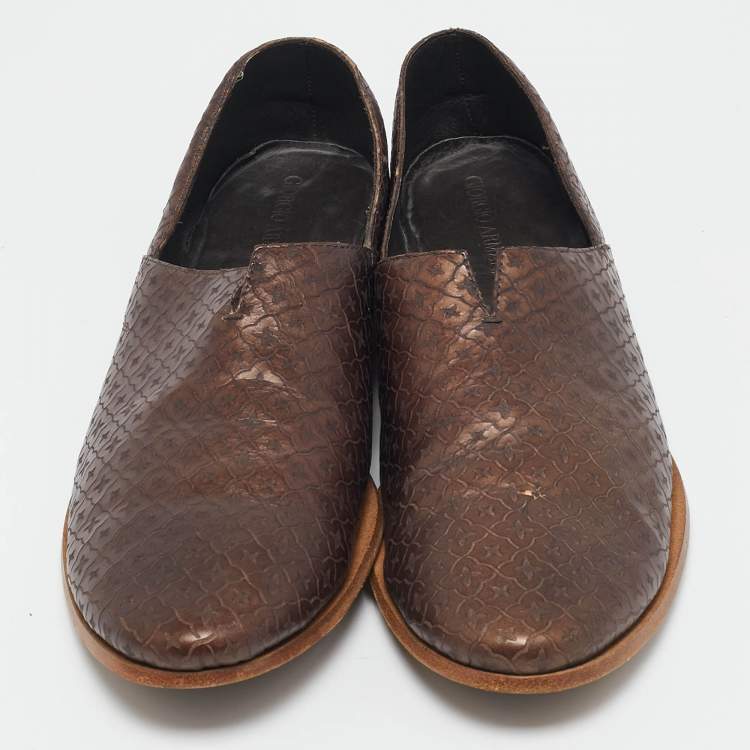 Pre Owned Giorgio Armani Brown Leather Smoking Loafers Size 42.5