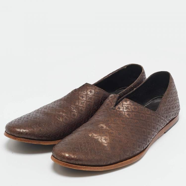 Pre Owned Giorgio Armani Brown Leather Smoking Loafers Size 42.5