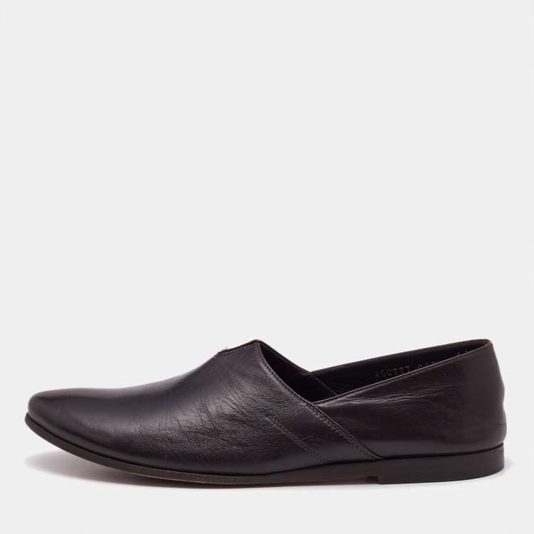 Pre Owned Giorgio Armani Brown Leather Smoking Slippers Size 43