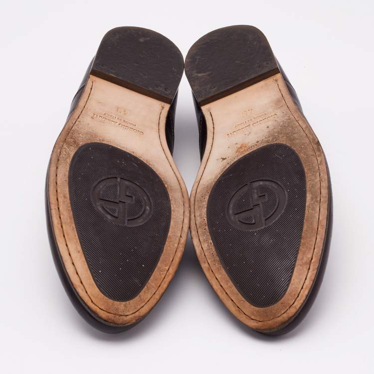 Pre Owned Giorgio Armani Brown Leather Smoking Slippers Size 43
