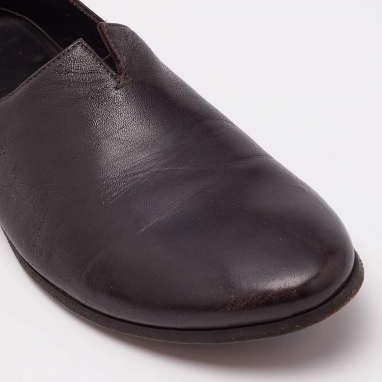 Pre Owned Giorgio Armani Brown Leather Smoking Slippers Size 43