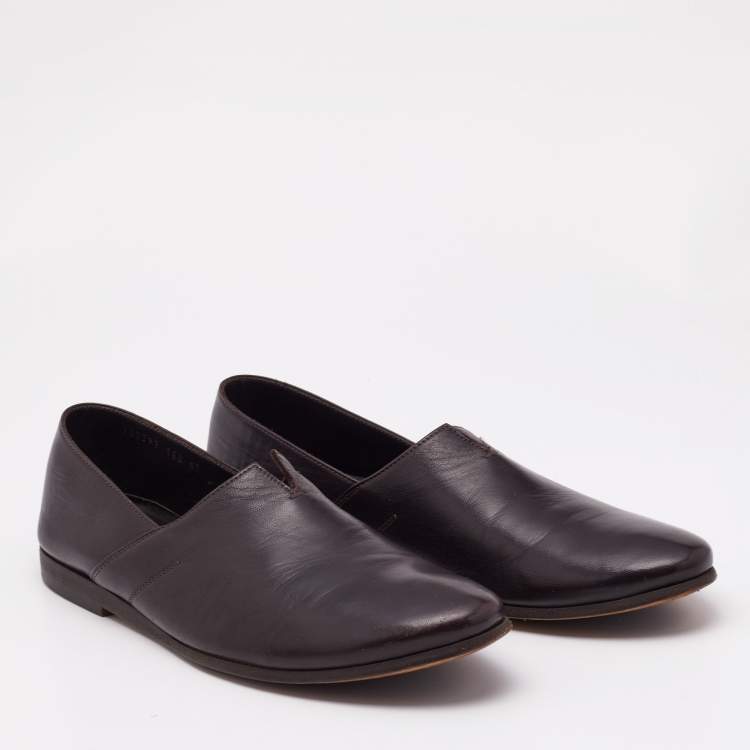 Pre Owned Giorgio Armani Brown Leather Smoking Slippers Size 43