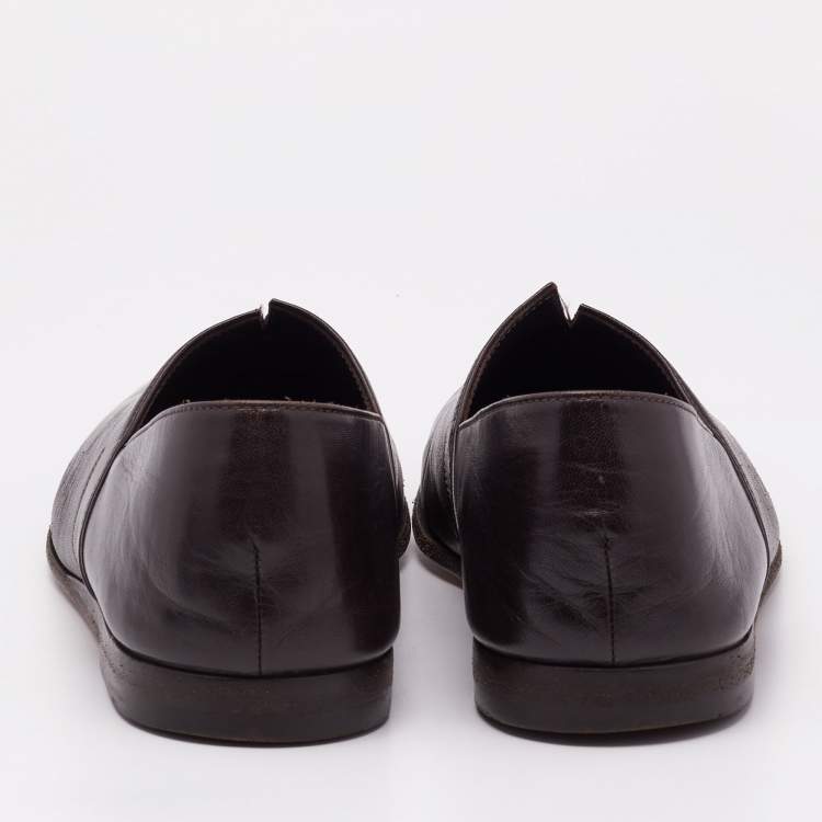 Pre Owned Giorgio Armani Brown Leather Smoking Slippers Size 43