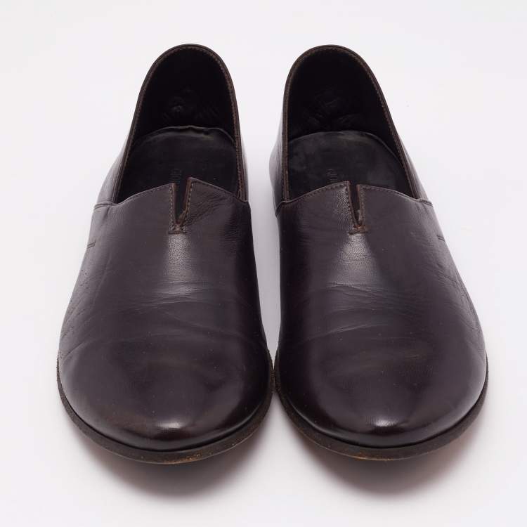 Pre Owned Giorgio Armani Brown Leather Smoking Slippers Size 43