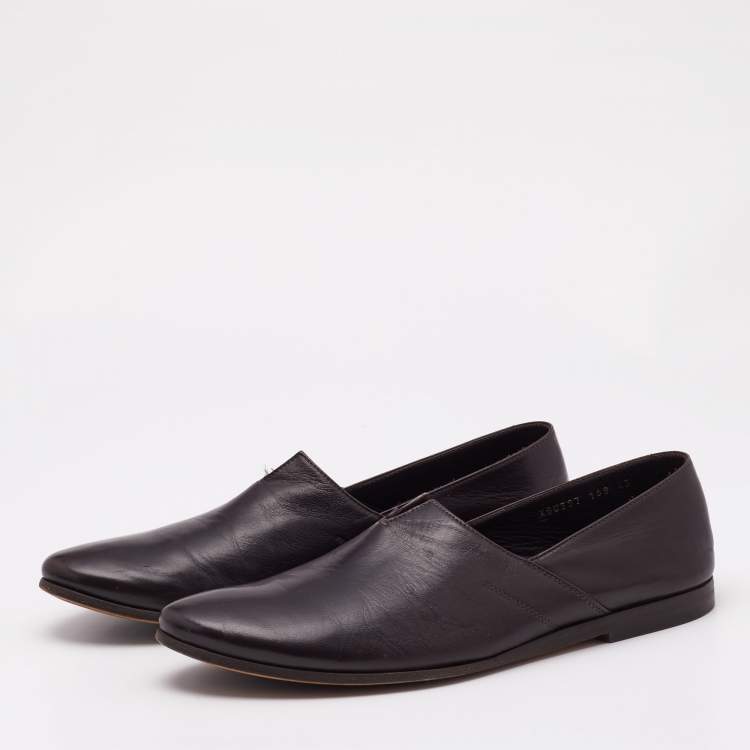 Pre Owned Giorgio Armani Brown Leather Smoking Slippers Size 43