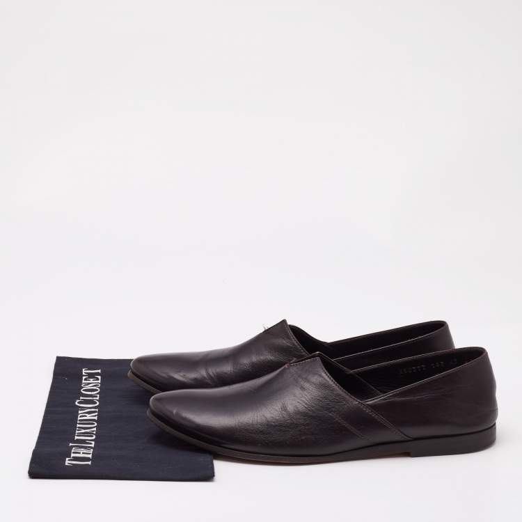 Pre Owned Giorgio Armani Brown Leather Smoking Slippers Size 43