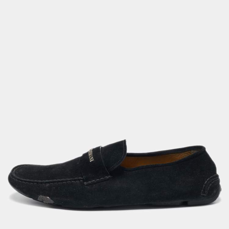 Pre Owned Giorgio Armani Navy Blue Suede Slip On Loafers Size 43