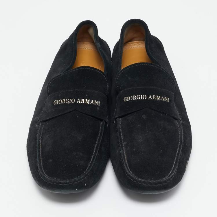 Pre Owned Giorgio Armani Navy Blue Suede Slip On Loafers Size 43