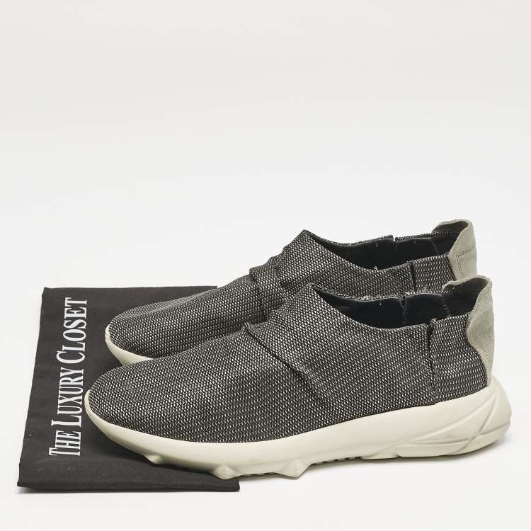 Pre Owned Giorgio Armani Grey/White Fabric and Suede Low Top Sneakers Size 41