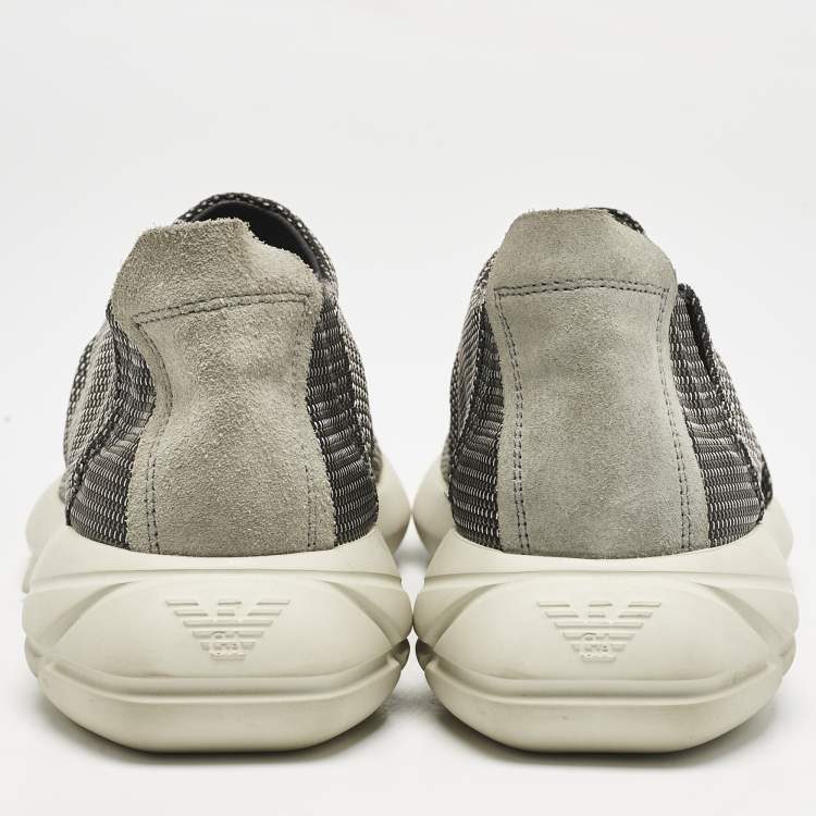Pre Owned Giorgio Armani Grey/White Fabric and Suede Low Top Sneakers Size 41
