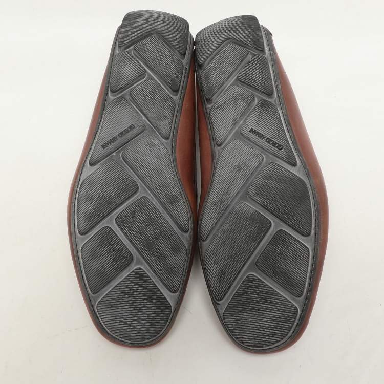 Pre Owned Giorgio Armani Brown Leather Loafers Size 40