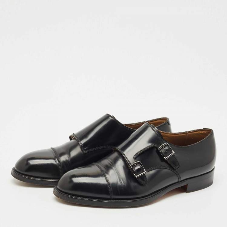 Pre Owned Giorgio Armani Black Leather Monk Strap Oxfords Size 42