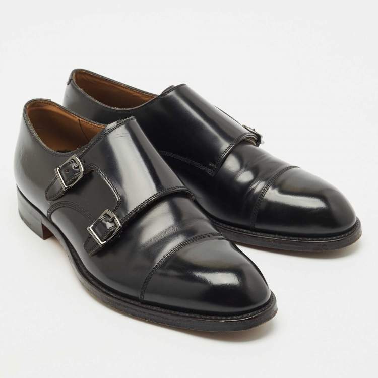Pre Owned Giorgio Armani Black Leather Monk Strap Oxfords Size 42