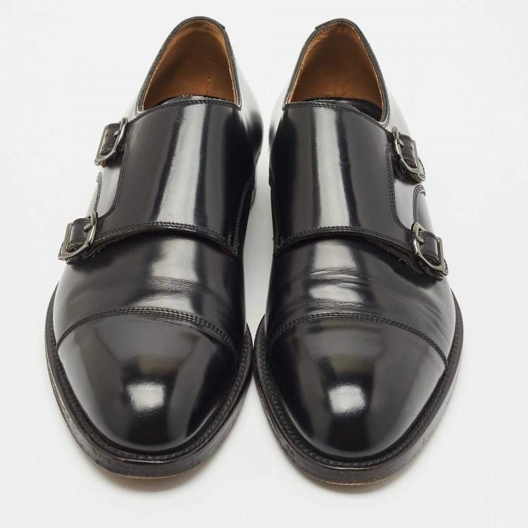 Pre Owned Giorgio Armani Black Leather Monk Strap Oxfords Size 42