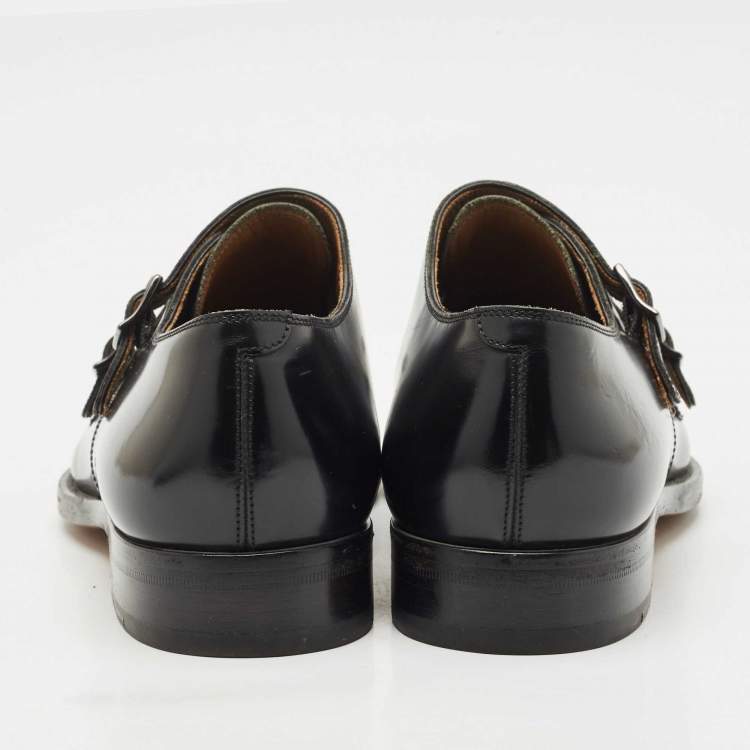 Pre Owned Giorgio Armani Black Leather Monk Strap Oxfords Size 42
