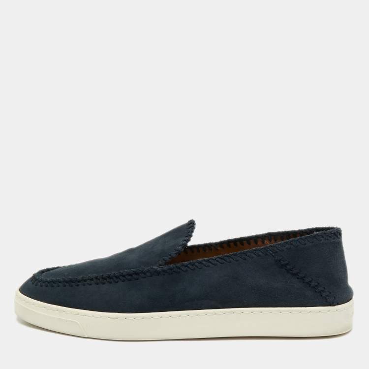 Pre Owned Giorgio Armani Navy Blue Suede Galleria Slip On Sneakers Size 42