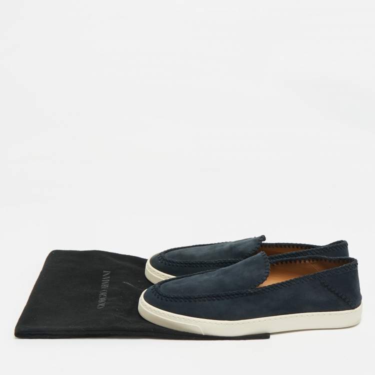 Pre Owned Giorgio Armani Navy Blue Suede Galleria Slip On Sneakers Size 42